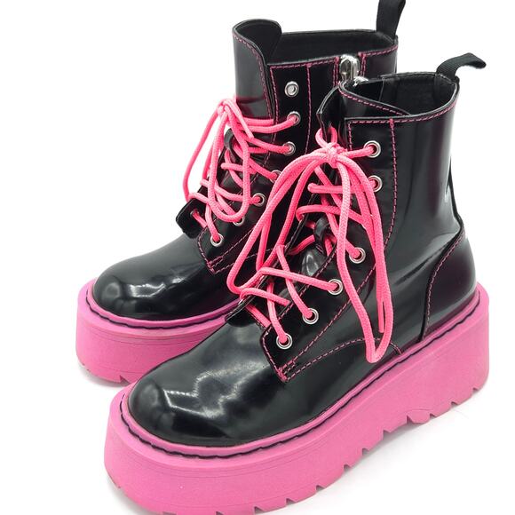 Dolls Kill Shoes - Current Mood Combat Boots DollsKill Pink Black women's size 6  CM20-468